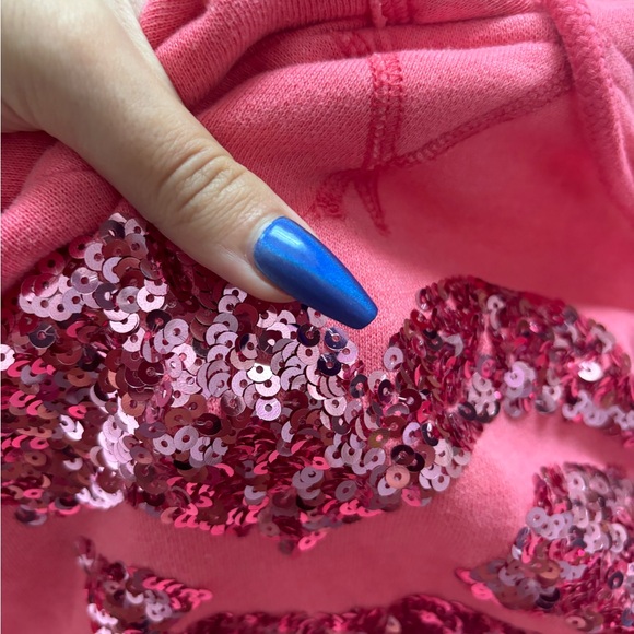 Y2k Hollister pink sequined heart pull over hoodie bella swan - Picture 4 of 5